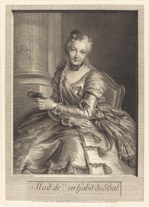 Fru de M ... i balklänning av Pierre Louis de Surugue after Charles Antoine Coypel
