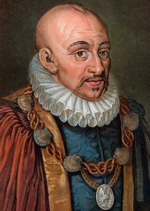 Michel Eyquem de Montaigne 1533-1592 - gravyr - 1800-talet - Porträtt av Michel Eyquem de Montaigne (1533-1592)", fransk humanistfilosof. Gravyr av Pierre Michel Alix