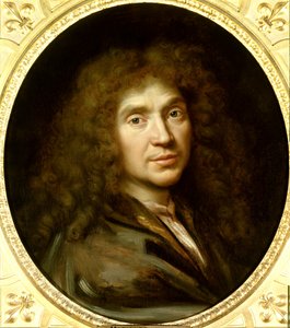 Porträtt av Moliere (1622-1673) Jean Baptiste Poquelin. Olja på duk. Mått: 0,55 x 0,48. Målning av Pierre Mignard (1612-1695) ca 1658. Chantilly. Musee Conde. - Porträtt av Moliere (1622-1673) Jean Baptiste Poquelin. Olja på duk. 0,55 x 0,48. Painti
