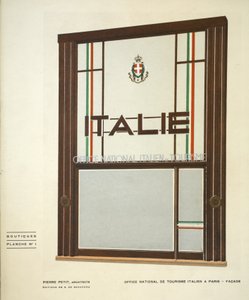 Italienska turistbyrån i Paris, Pierre Petit, butiker, Henry Delacroix, Editions S De Bonadona, Paris, sent 1920-tal, stenciltryck av Pierre Petit