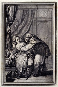 Hur andan kommer till tjejer. i "" Tales et nouvelles en verse"" av Jean La Fontaine. 1776. Illustration av P.P. Choffard.
