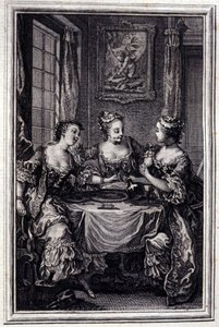 La Gageure des trois commeres - i "" Sagor och noveller på vers"" av Jean La Fontaine. 1776. Illustration av P.P. Choffard. av Pierre Philippe Choffard