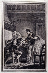 Falken - i ""Berättelser och noveller på vers"" av Jean La Fontaine. 1776. Illustration av P.P. Choffard. av Pierre Philippe Choffard