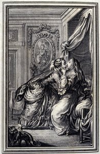 The Couturiere - i ""Berättelser och noveller på vers"" av Jean La Fontaine. 1776. Illustration av P.P. Choffard. av Pierre Philippe Choffard