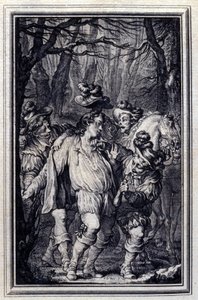 Saint Juliens bön. I "" Sagor och noveller på vers"" av Jean de La Fontaine, Amsterdam 1776. illustrerad av P.P.Choffard. av Pierre Philippe Choffard