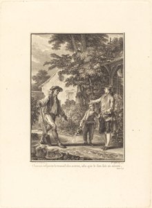 Alla respekterar andras arbete, så att hans eget är säkert av Pierre Philippe Choffard after Jean Michel Moreau