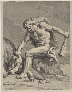Hercules slåss mot den kretensiska tjuren (ritning)