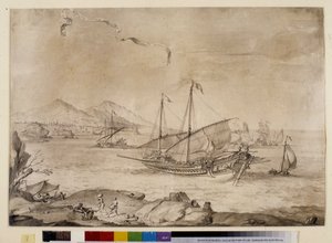 Fartyg i hamnen i Marseille - med patronen (ritning) av Pierre Puget