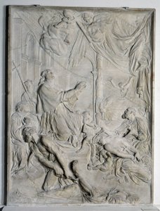 lågrelief av pesten i Milano - Saint Charles Borromee (San Carlo Borromeo) (1538-1584, kardinal och ärkebiskop av Milano) ber (marmor) av Pierre Puget