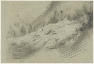 Lavin i ett alplandskap, ca 1870 (Svartvita kritor) av Pierre Puvis de Chavannes