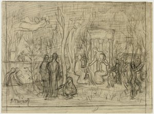 Kompositionsstudie för The Sacred Grove, Beloved of the Arts and the Muses av Pierre Puvis de Chavannes