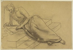 Man som ligger på trappor och läser, studie till En filosof, för Boston Library av Pierre Puvis de Chavannes