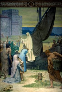 Sainte Genevieve försörjer parisare som belägrats av armén av Attila, hunnernas kung. Fresk av Pierre Puvis De Chavannes (1824-1898) 1800-talets Paris. Pantheon av Pierre Puvis de Chavannes
