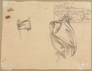 Studier av draperi och studier av ett landskap (verso) av Pierre Puvis de Chavannes