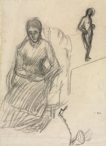 Studie av Madame Marie Cantacuzène; Studie av stående kvinnlig nakenbild, ca 1883 (svart krita) av Pierre Puvis de Chavannes