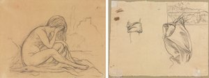 Studie av en kvinnlig naken (möjligen för en orealiserad allegorisk målning) (recto); Studier av draperi och studier av ett landskap (verso) av Pierre Puvis de Chavannes
