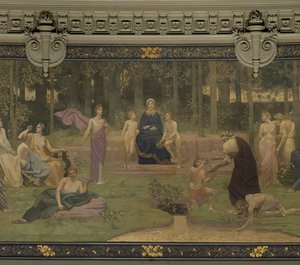The Sacred Wood, väggmålning i Grand Amphitheatre som visar allegoriska figurer från Sorbonne, vältalighet, poesi, filosofi, historia, botanik, geologi, fysik och geometri, 1887-89 (detalj