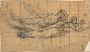Två flygande figurer med en lyra (Studie för The Sacred Grove, Beloved of the Arts and the Muses) av Pierre Puvis de Chavannes