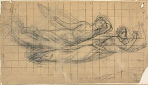 Två flygande figurer med en lyra av Pierre Puvis de Chavannes