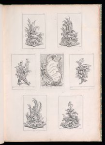 Prydnadsdesign med två döda fåglar som ligger på Acanthus Gren, från Livre de Legumes av Pierre Quentin Chedel
