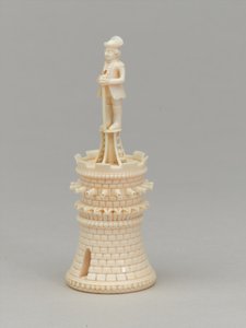 Vitt torn, schackpjäs, Indien, 1820 ca av Pierre Simon Dequoy