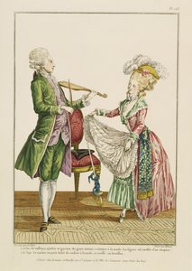 En gentleman som spelar fiol medan en dam dansar, graverad av J. Pelicier, ca 1780-90