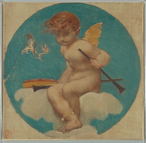 Studera för Roundel med Putto Holding Attributes of Music