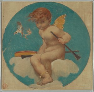 Studera för Roundel med Putto Holding Attributes of Music