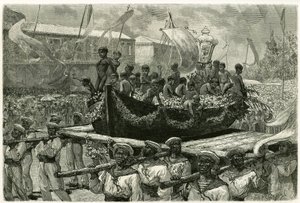 Processionen av Cirio på alla helgons afton, religiös och populär, bilden av Jungfrun transporteras genom hela staden på kanoten av ett skepp som försvann 1793, som de överlevande erbjöd ex-voto Mirakulösa Jungfrun. Gravyr av av Pierre Vignal