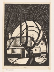 Pil framför ett hus av Piet Egmond (signed by artist)