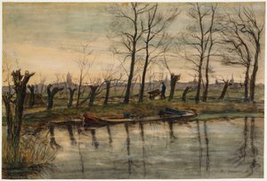 Farmer Returning to the Fields, ca 1900 (w/c & kol på papper) av Piet Mondrian