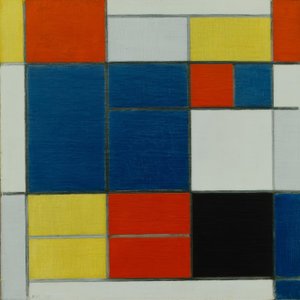 Komposition C; Komposition med gul, röd, blågrå, blå etc. av Piet Mondrian