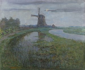 Oostzijdse Mill längs floden, ca 1903 (olja på duk) av Piet Mondrian