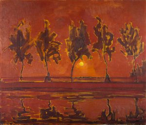 Träd på Gein med månen som stiger, 1907. av Piet Mondrian