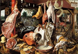 Slaktarens stall med flykten till Egypten av Pieter Aertsen