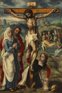 Kristus på korset, med gravläggningen i bakgrunden, c.1530