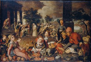 Marknadsscen med Kristus och äktenskapsbryterskan av Pieter Aertsen