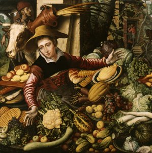 Marknadskvinna vid ett grönsaksstånd av Pieter Aertsen