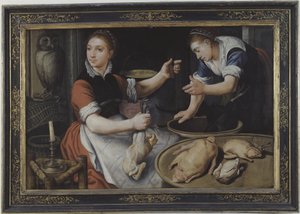 Två kvinnor som lagar mat av Pieter Aertsen