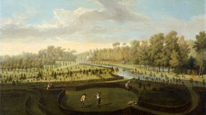 Trädgårdarna vid Chiswick House från väster (olja på pannå)