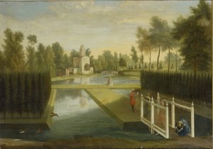 Utsikt mot baksidan av Bagnio från söder om den övre floden, Chiswick House (olja på duk)