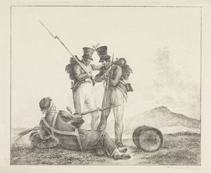 Tre soldater på slagfältet av Pieter Bartholomeusz. Barbiers
