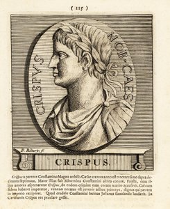 Flavius Julius Crispus, son till den romerske kejsaren Konstantin den Gre, 1724 (gravyr) av Pieter Bodart