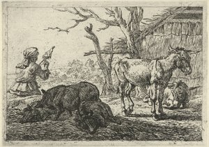 Kvinna som spinner, svin och åsnor Olika djur (serietitel)