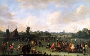 Skridskoåkare. Målning av Pieter Bout (1658-1702). Olja på trä