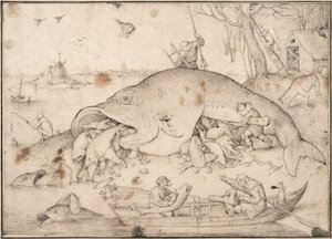 Stora fiskar äter små fiskar, 1556 av Pieter Bruegel the Elder