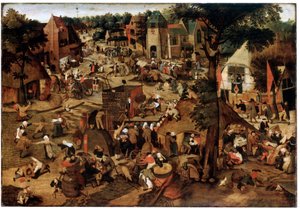Mässa med en teaterföreställning, c1580-1630 av Pieter Brueghel the Younger