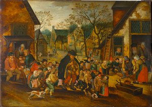 The Blind Hurdy-Gurdy Player, ca. 1610. av Pieter Brueghel the Younger