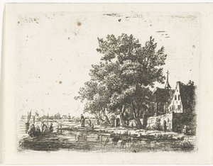 Bogserpråm vid ett kloster