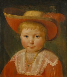 Porträtt av ett barn med en rödfodrad stråhatt, ca 1635-40 (olja på ek)